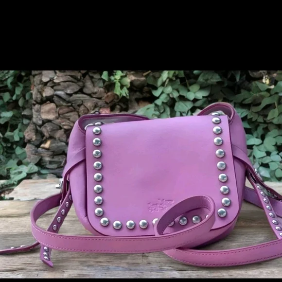 Coach Crossbody Dakotah 15 MINI Rivets Studded Saddle Purple Calf Leather 35751 - Picture 2 of 8
